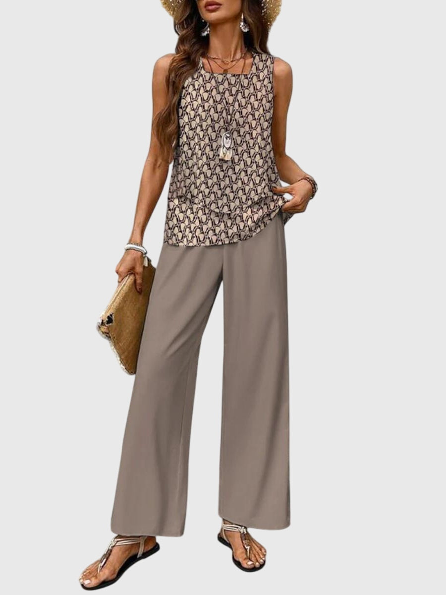 Harper | Two Piece Layered Top & Floral Pants Set