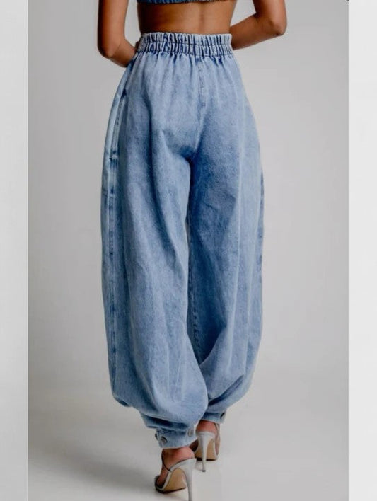 Harper | Comfortable High Rise Balloon Leg Cuffed Denim Pants