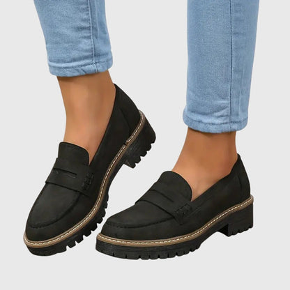 Ingrid | Suede Penny Loafers with Chunky Platform