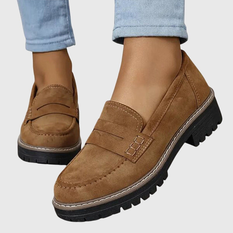Ingrid | Suede Penny Loafers with Chunky Platform