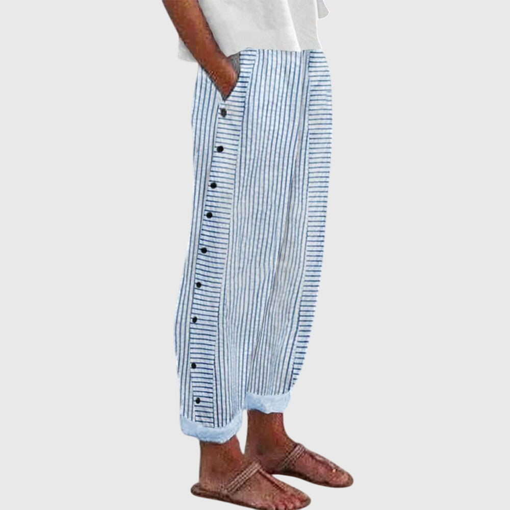 Iris | Comfortable Striped Snap Button Pants