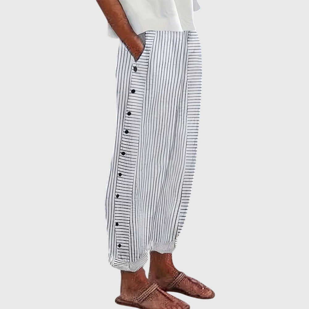 Iris | Comfortable Striped Snap Button Pants