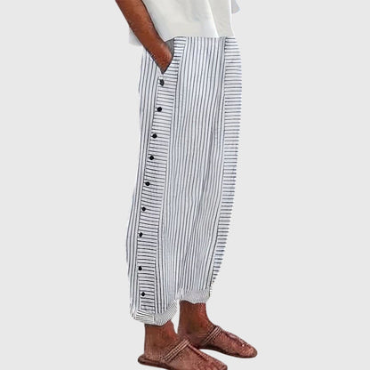 Iris | Comfortable Striped Snap Button Pants