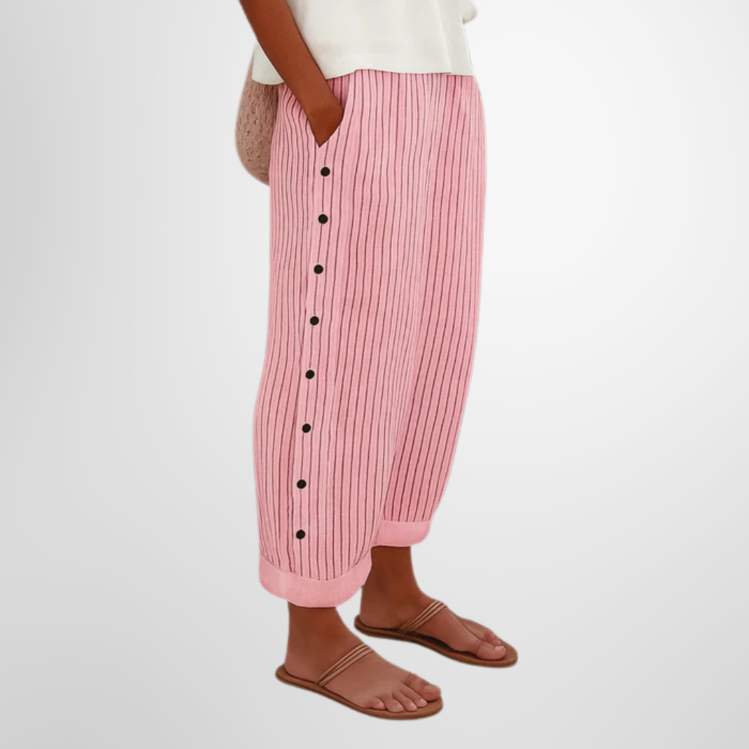 Iris | Comfortable Striped Snap Button Pants