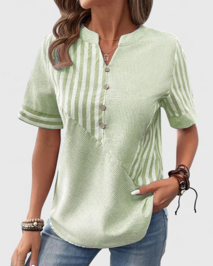 Isla | Elegant Short Sleeve Blouse With Stripes