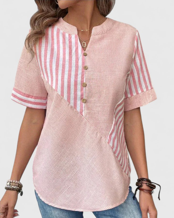 Isla | Elegant Short Sleeve Blouse With Stripes