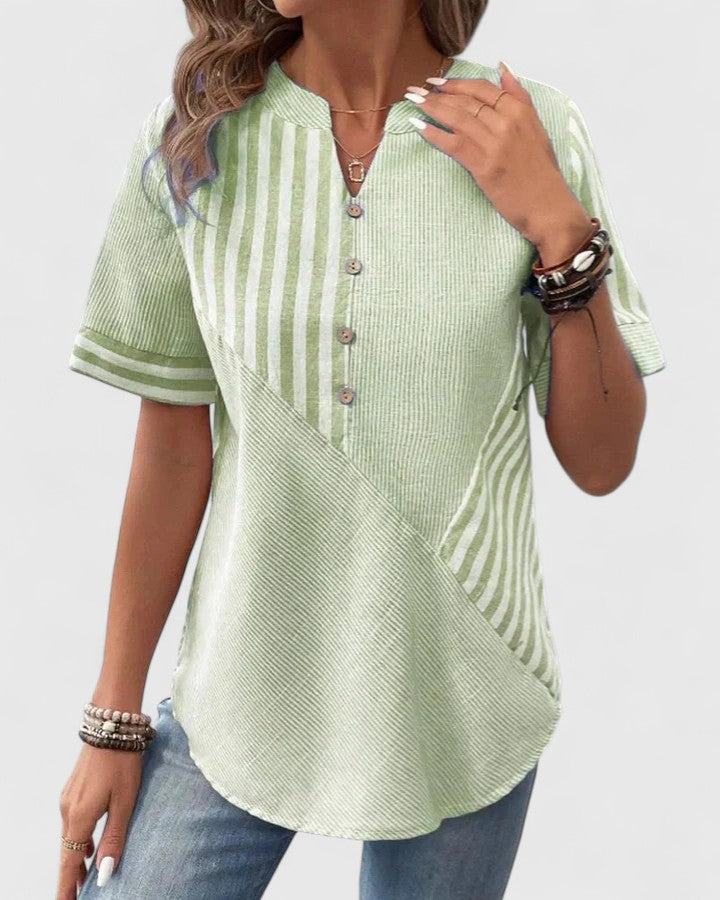 Isla | Elegant Short Sleeve Blouse With Stripes