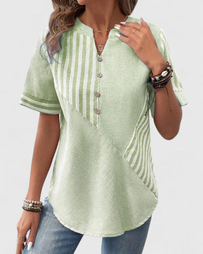 Isla | Elegant Short Sleeve Blouse With Stripes