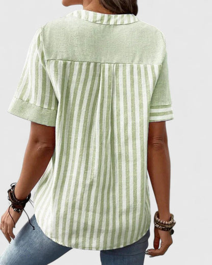 Isla | Elegant Short Sleeve Blouse With Stripes