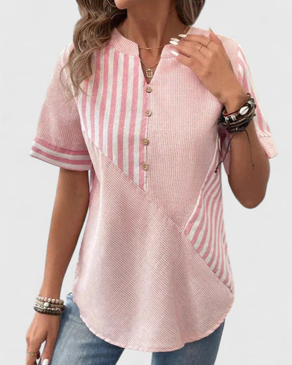 Isla | Elegant Short Sleeve Blouse With Stripes