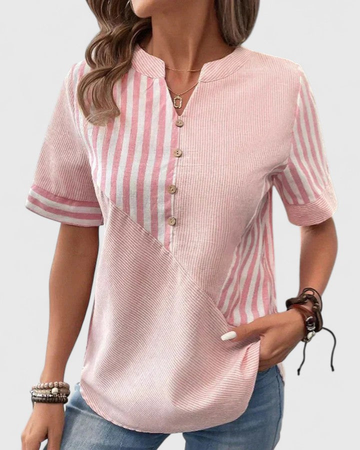 Isla | Elegant Short Sleeve Blouse With Stripes