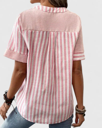 Isla | Elegant Short Sleeve Blouse With Stripes