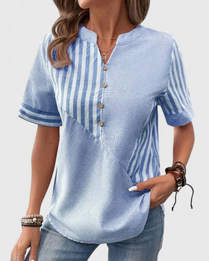 Isla | Elegant Short Sleeve Blouse With Stripes