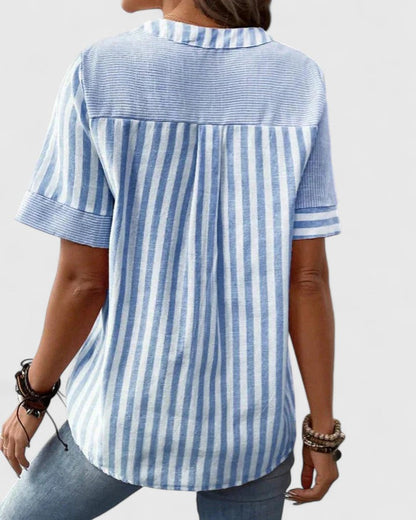 Isla | Elegant Short Sleeve Blouse With Stripes