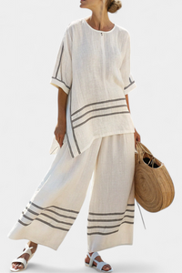 Ivy | Boho Stripe Asymmetric Top and Wide Leg Pants