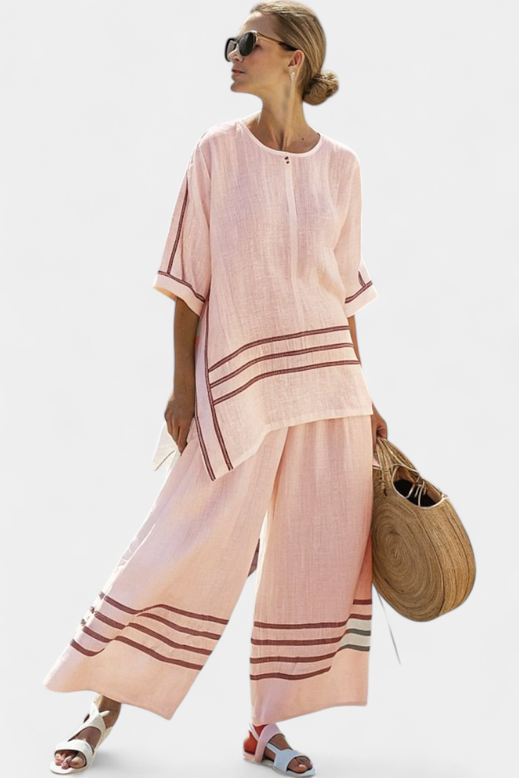 Ivy | Boho Stripe Asymmetric Top and Wide Leg Pants