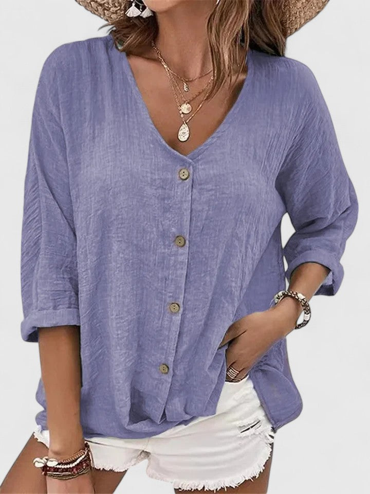 Kennedy | Deep V-Neck Botton Front Blouse