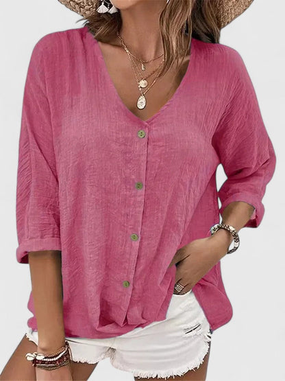 Kennedy | Deep V-Neck Botton Front Blouse