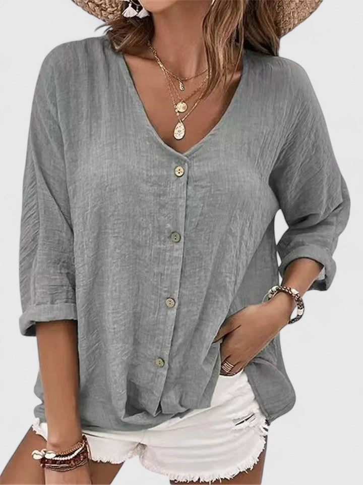 Kennedy | Deep V-Neck Botton Front Blouse