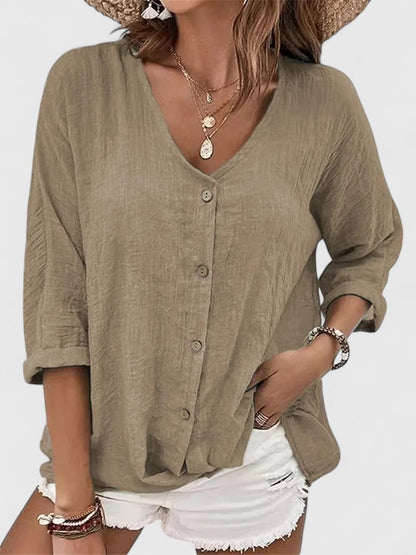Kennedy | Deep V-Neck Botton Front Blouse