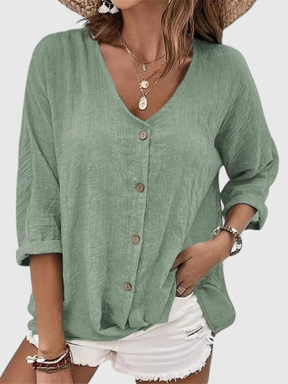 Kennedy | Deep V-Neck Botton Front Blouse