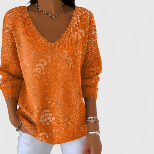 Autumn | Botanical Print V Neck Top