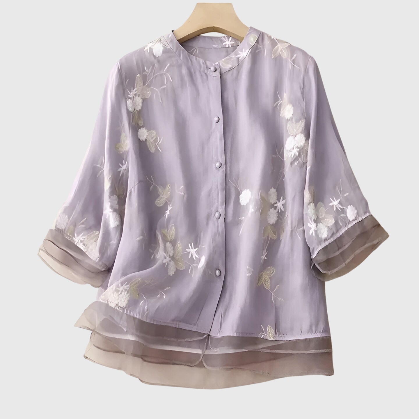 Leah | Embroidered Flower Sheer Blouse Top