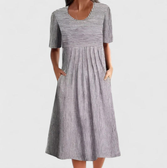 Leah | Striped A-Line Midi Dress