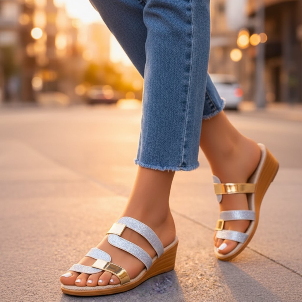 Lena | Orthopedic Wedge Sandals With Glitter