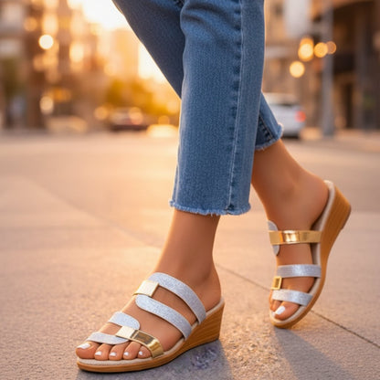 Lena | Orthopedic Wedge Sandals With Glitter