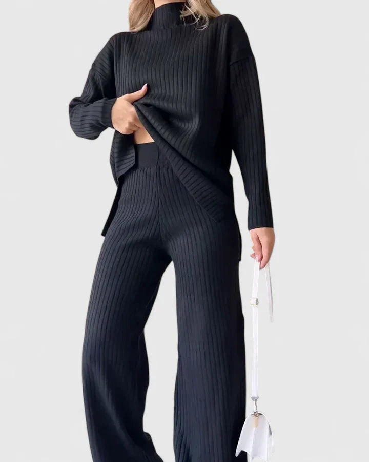 Lily | Comfortable Ribbed Turtleneck Top and Pants Matching Set