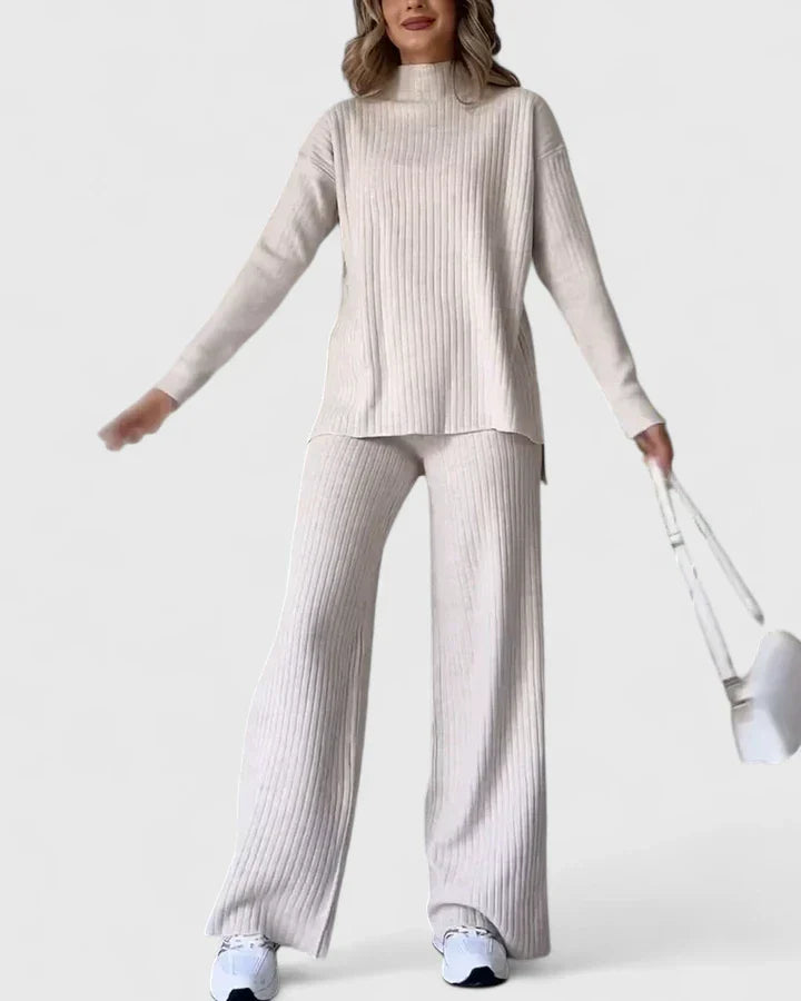 Lily | Comfortable Ribbed Turtleneck Top and Pants Matching Set