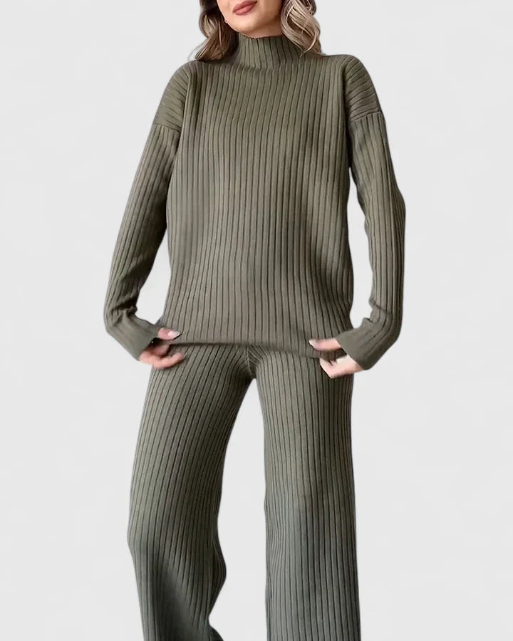 Lily | Comfortable Ribbed Turtleneck Top and Pants Matching Set