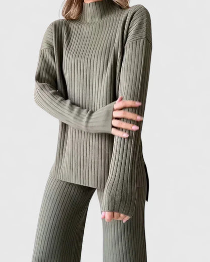 Lily | Comfortable Ribbed Turtleneck Top and Pants Matching Set