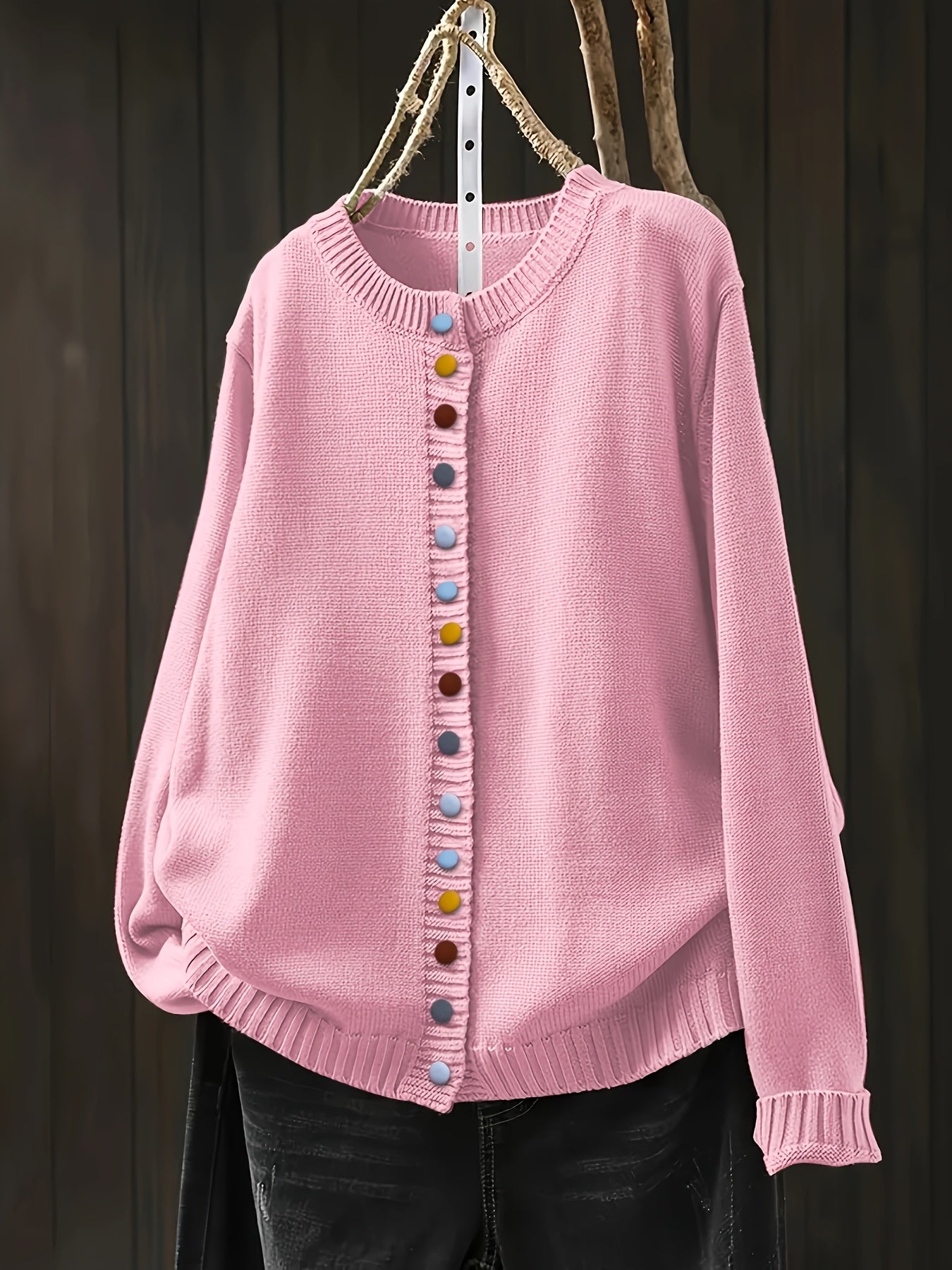 Lily | Multicolor Button Crew Neck Cardigan