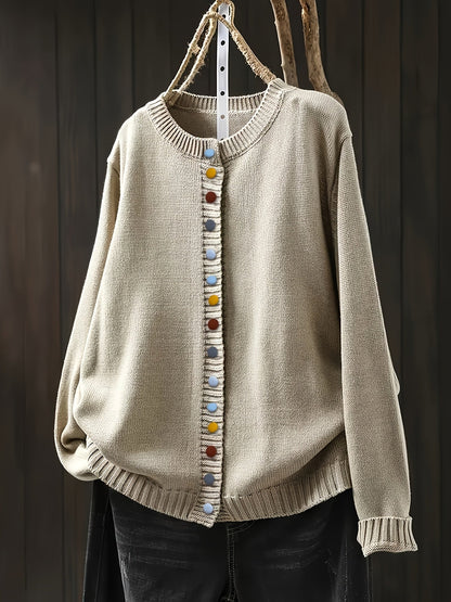 Lily | Multicolor Button Crew Neck Cardigan