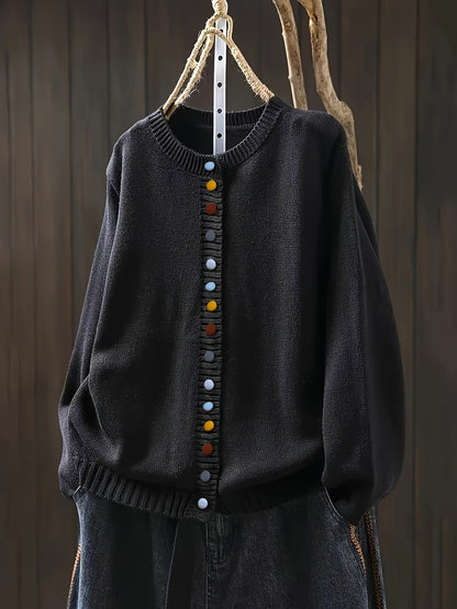 Lily | Multicolor Button Crew Neck Cardigan