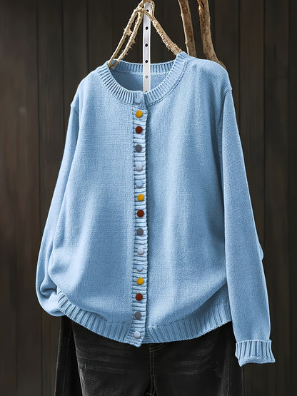 Lily | Multicolor Button Crew Neck Cardigan