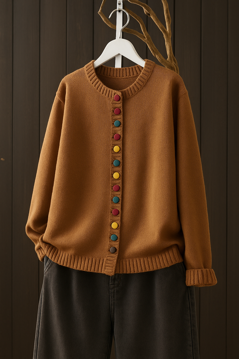 Lily | Multicolor Button Crew Neck Cardigan