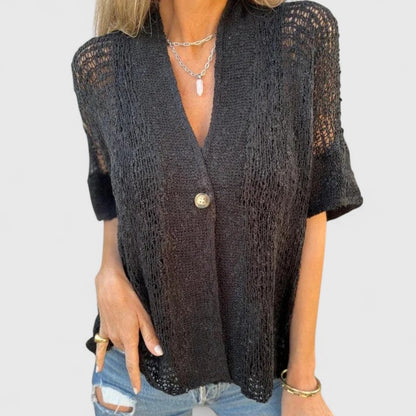 Luna | Open Knit V-Neck Top