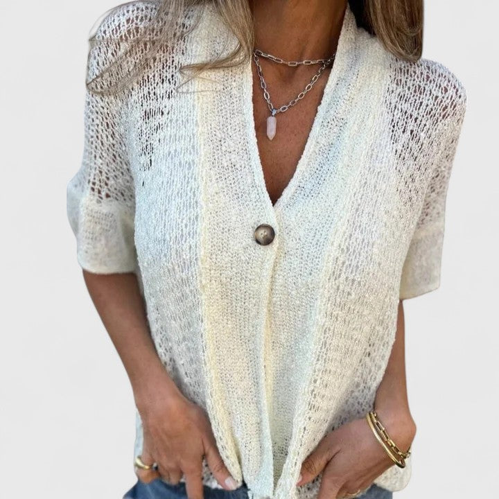 Luna | Open Knit V-Neck Top