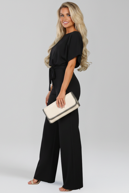 Natalie | Elegant Belted Wide Leg Jumpsuit