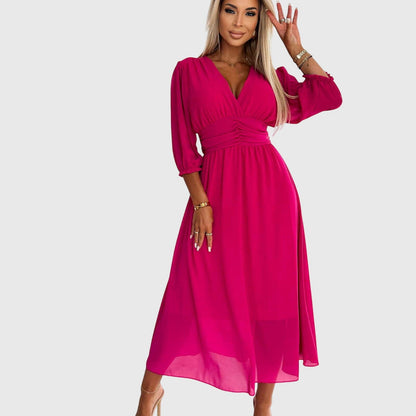 Nora | Elegant Ruched Chiffon Midi Dress
