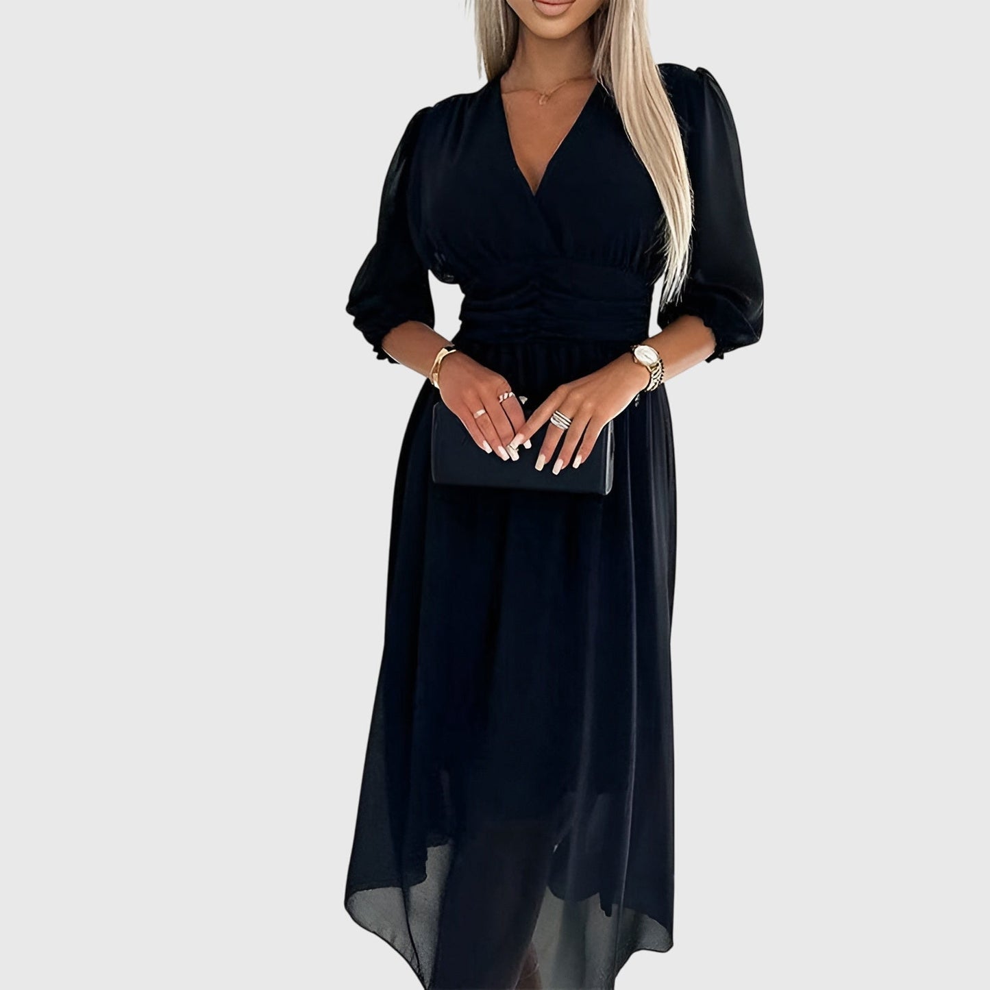 Nora | Elegant Ruched Chiffon Midi Dress