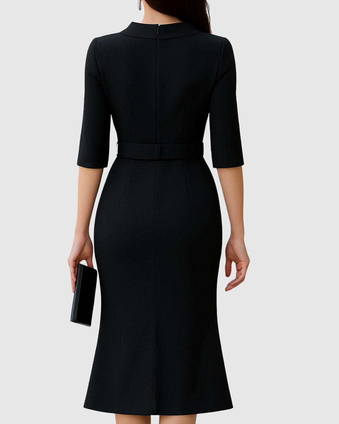 Nora | Tailored Waist Belt Minimalist Midi Dress