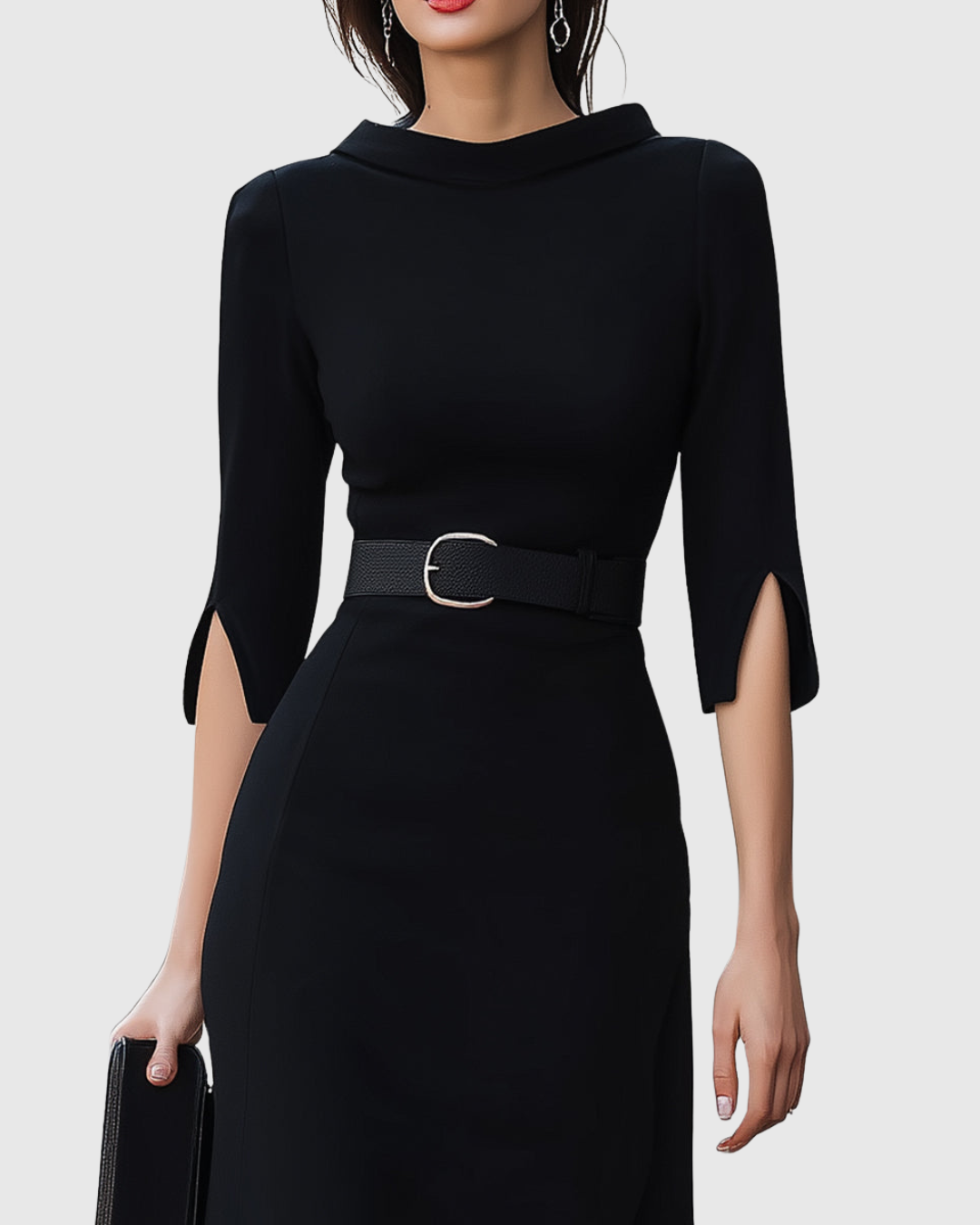 Nora | Tailored Waist Belt Minimalist Midi Dress