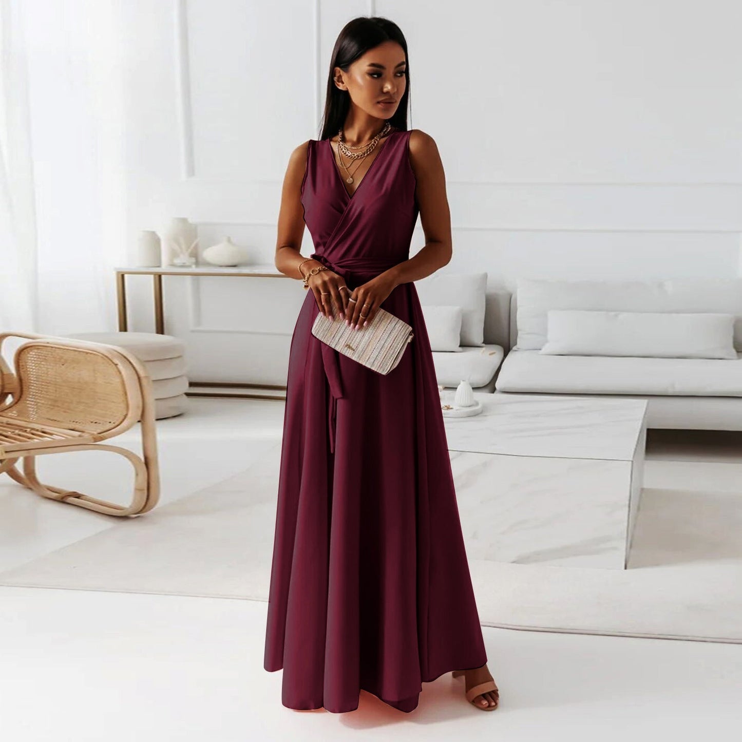 Riley | Sleeveless Wedding Guest Wrap Maxi Dress