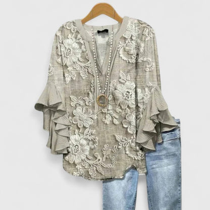 Lily | Floral Ruffle Sleeve Flowy Blouse