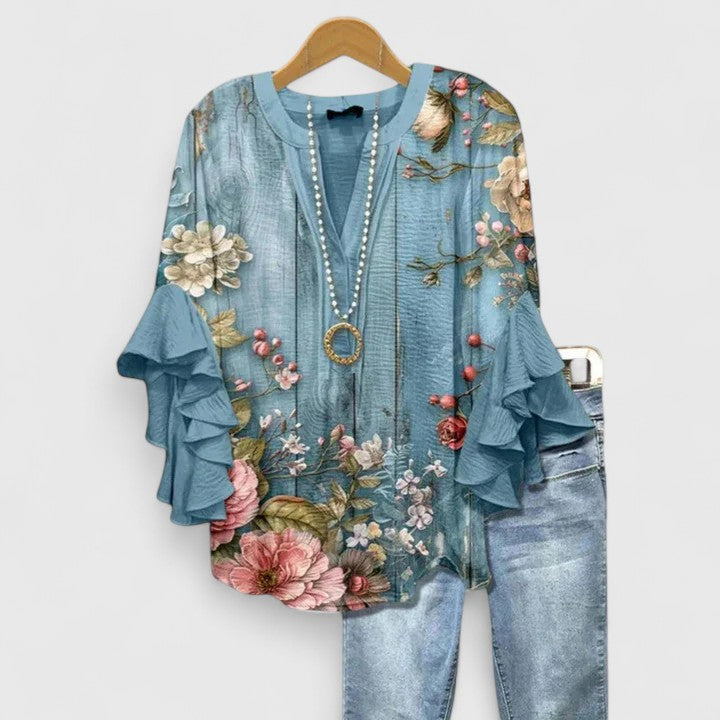 Lily | Floral Ruffle Sleeve Flowy Blouse