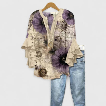 Lily | Floral Ruffle Sleeve Flowy Blouse
